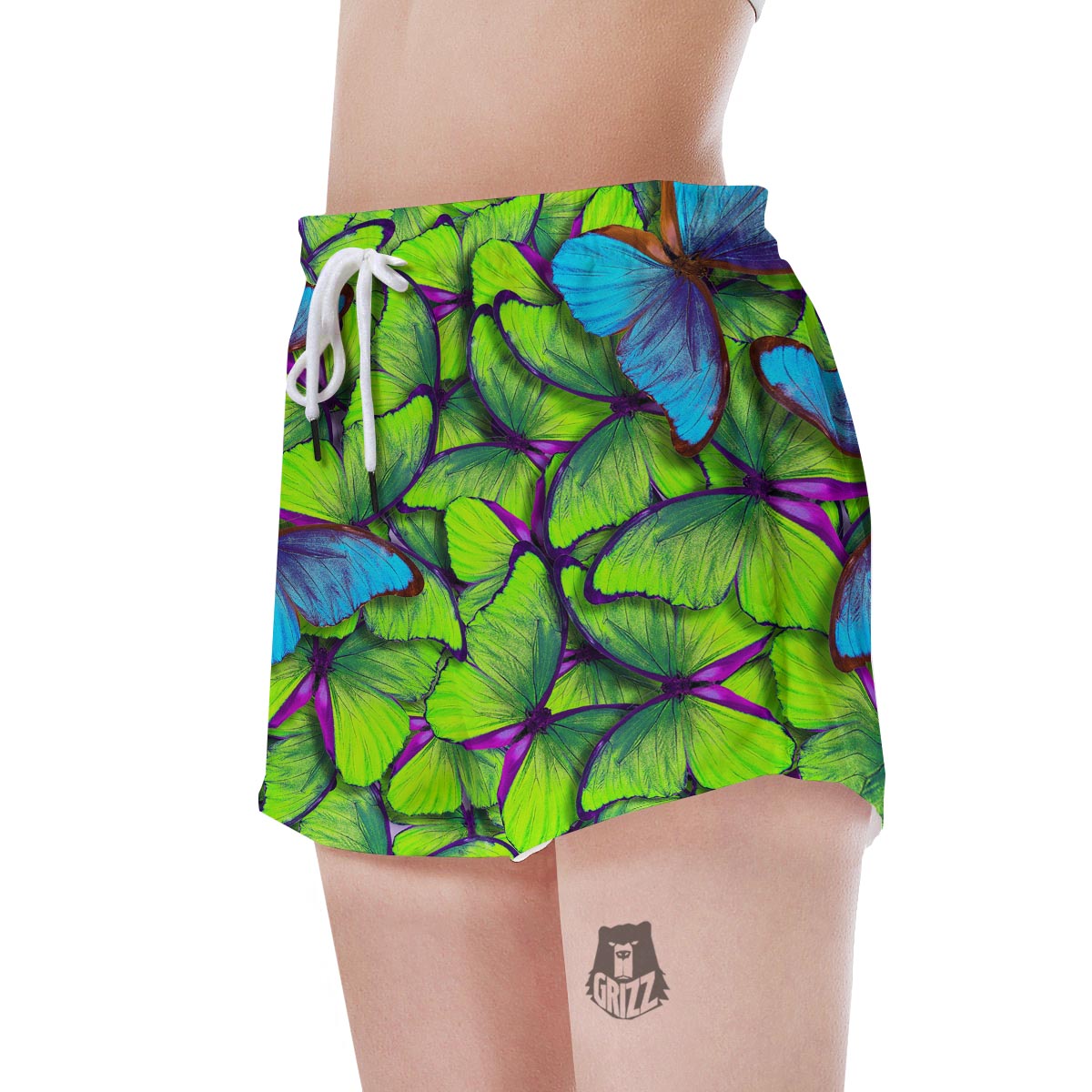 Green And Blue Butterfly Print Women's Shorts-grizzshop