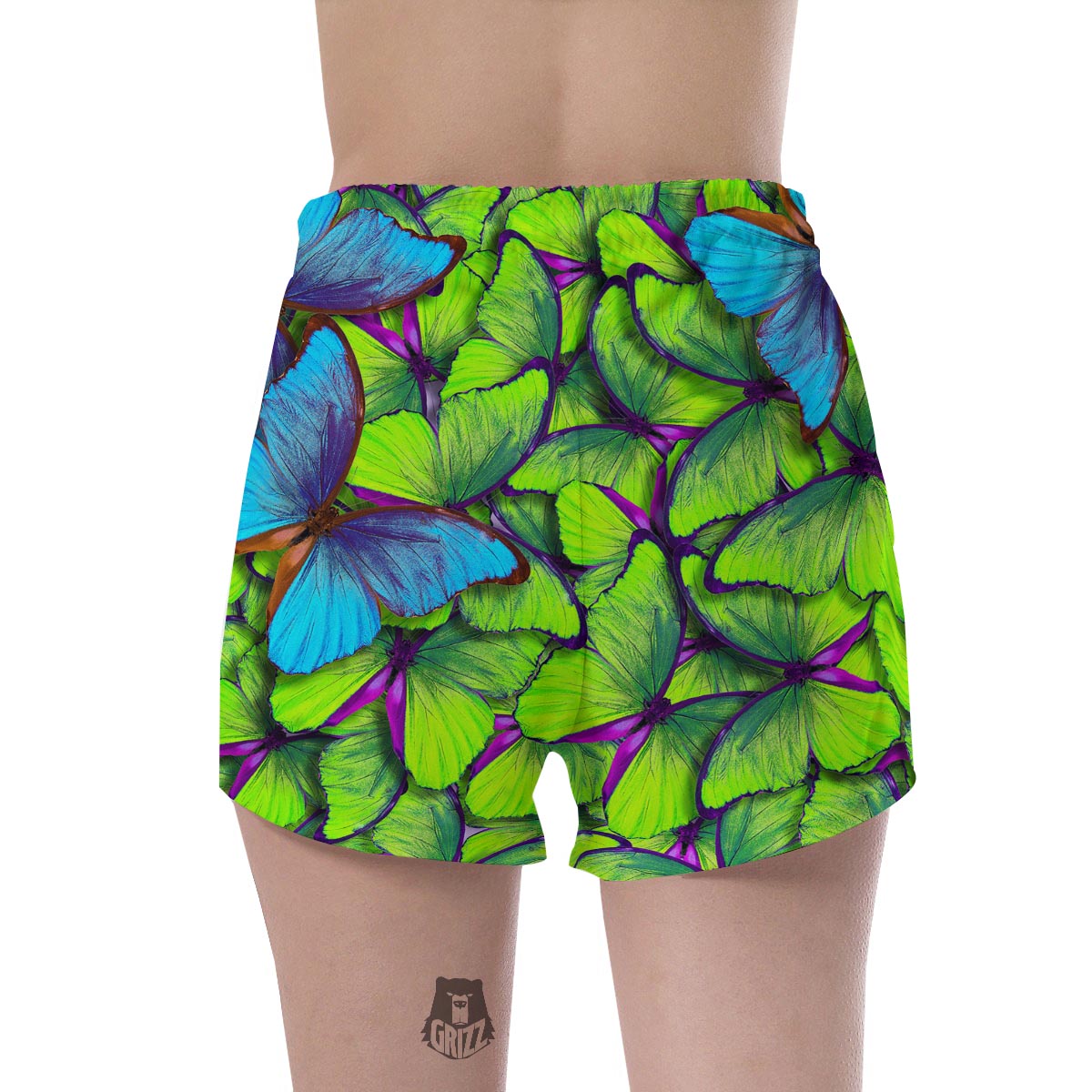 Green And Blue Butterfly Print Women's Shorts-grizzshop
