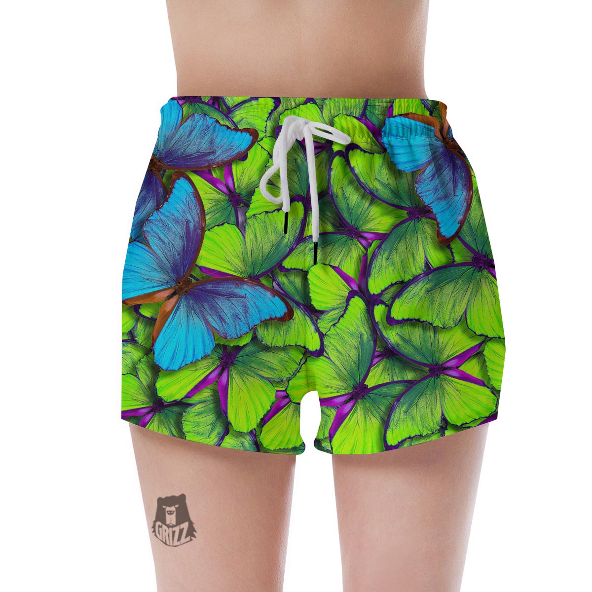 Green And Blue Butterfly Print Women's Shorts-grizzshop