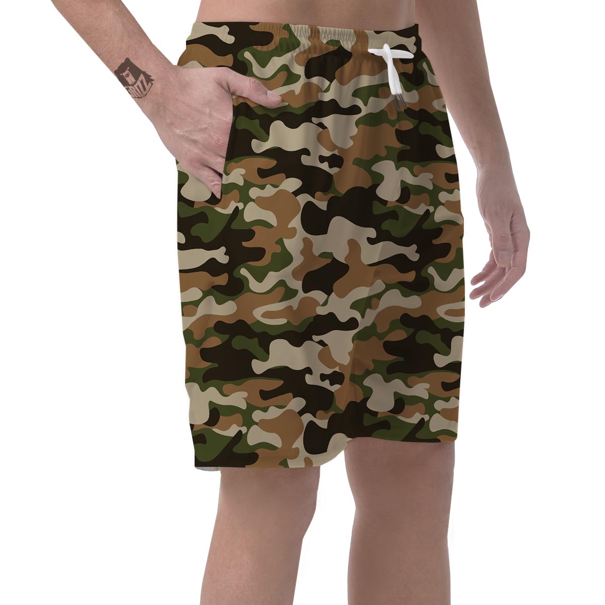 Green And Brown Camouflage Print Men's Shorts-grizzshop