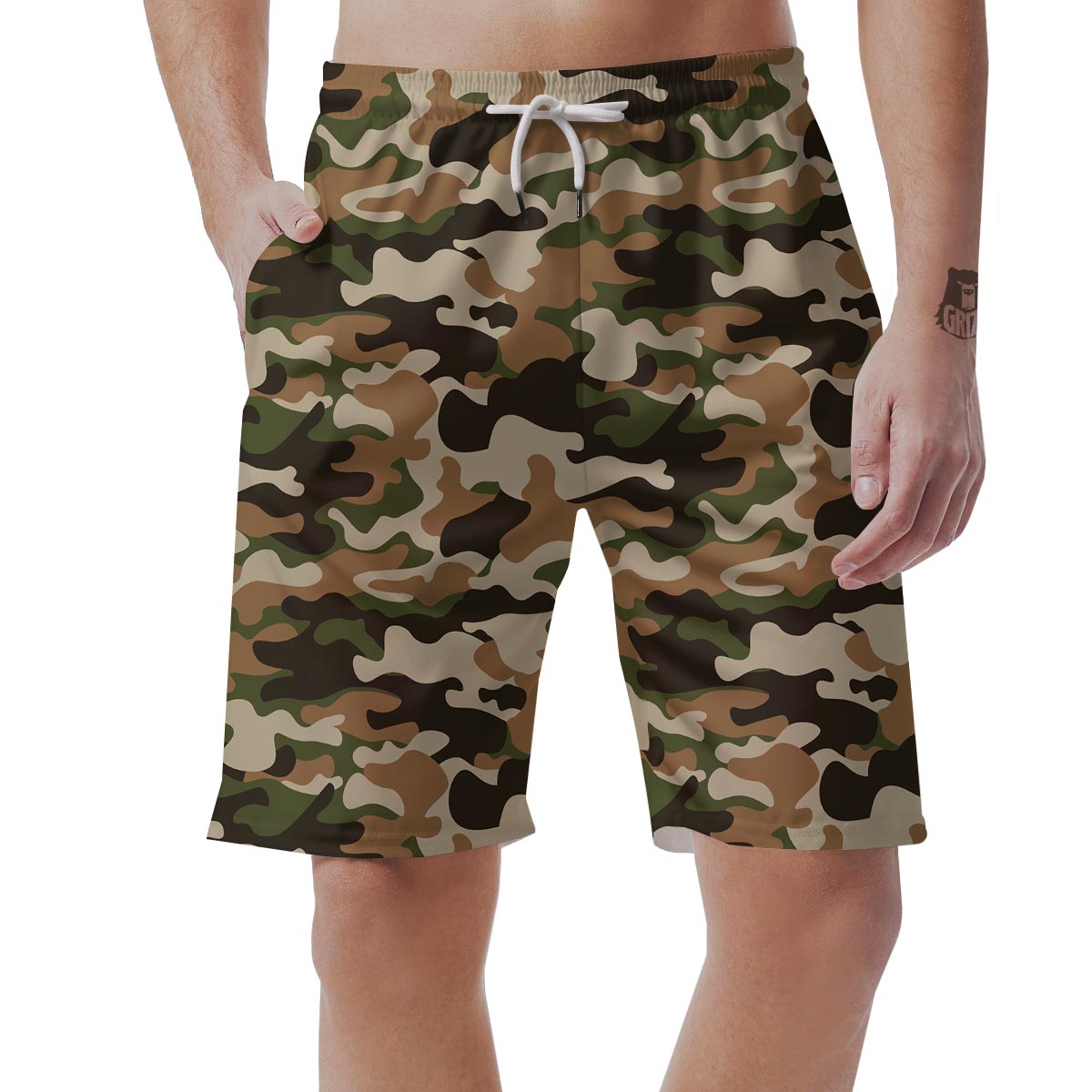 Green And Brown Camouflage Print Men's Shorts-grizzshop