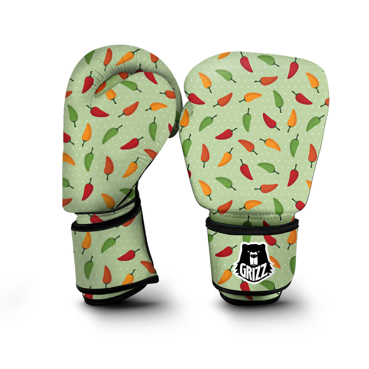 Green And Chili Pepper Print Pattern Boxing Gloves-grizzshop