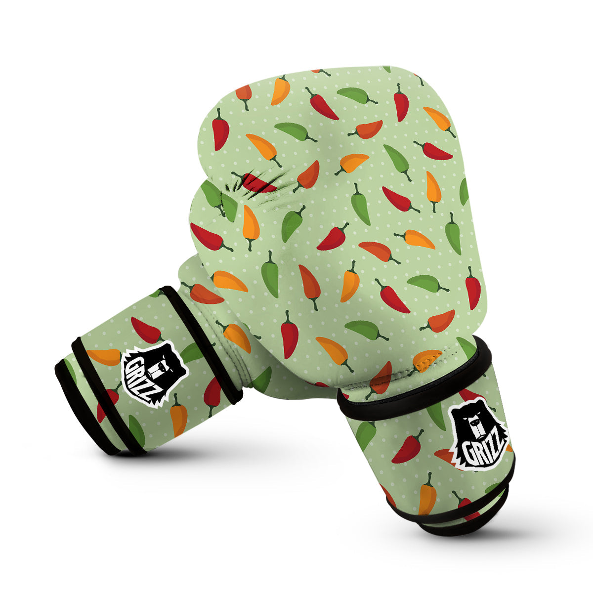 Green And Chili Pepper Print Pattern Boxing Gloves-grizzshop