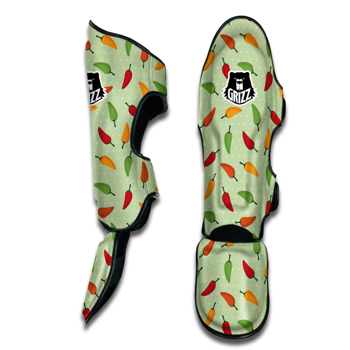 Green And Chili Pepper Print Pattern Muay Thai Shin Guards-grizzshop