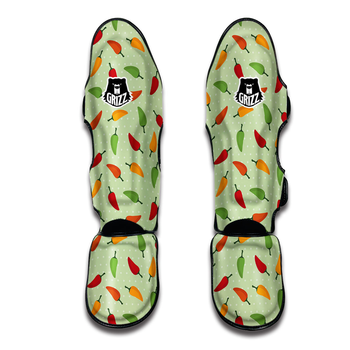 Green And Chili Pepper Print Pattern Muay Thai Shin Guards-grizzshop