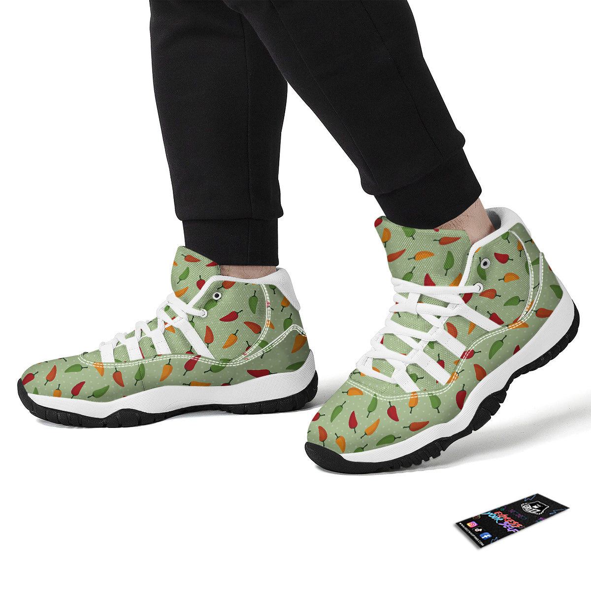 Green And Chili Pepper Print Pattern White Bball Shoes-grizzshop