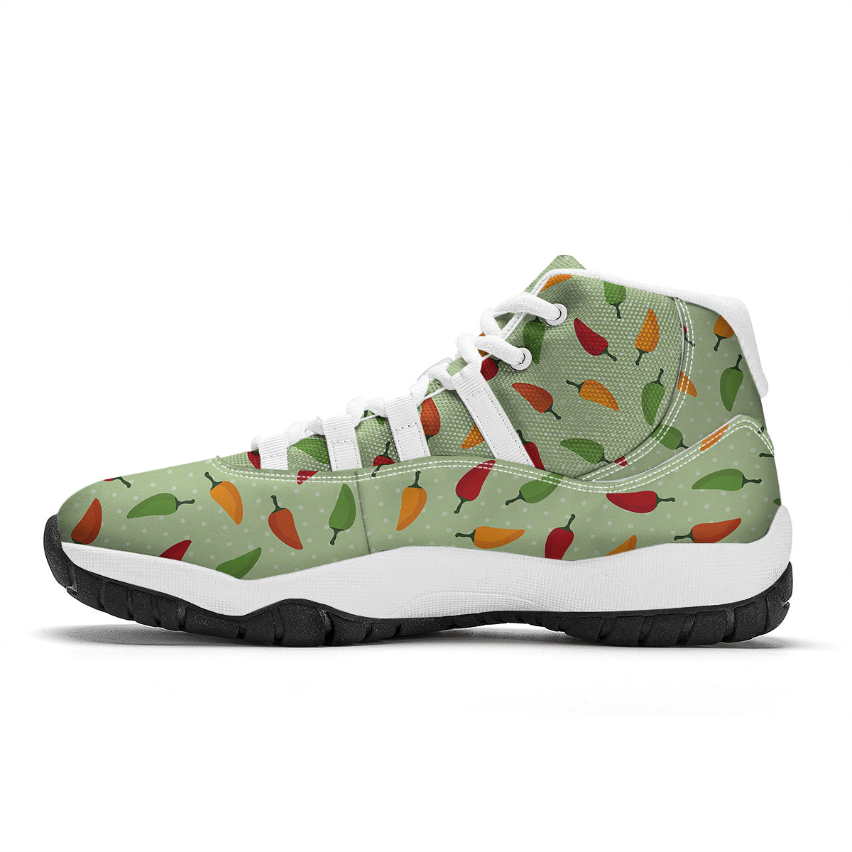 Green And Chili Pepper Print Pattern White Bball Shoes-grizzshop