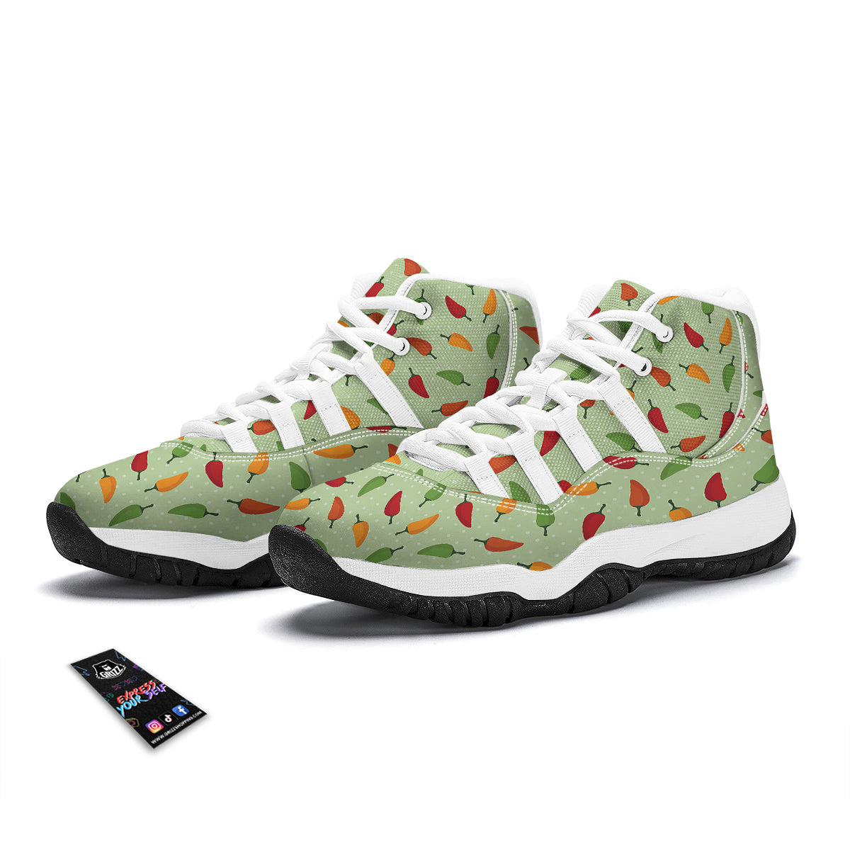 Green And Chili Pepper Print Pattern White Bball Shoes-grizzshop