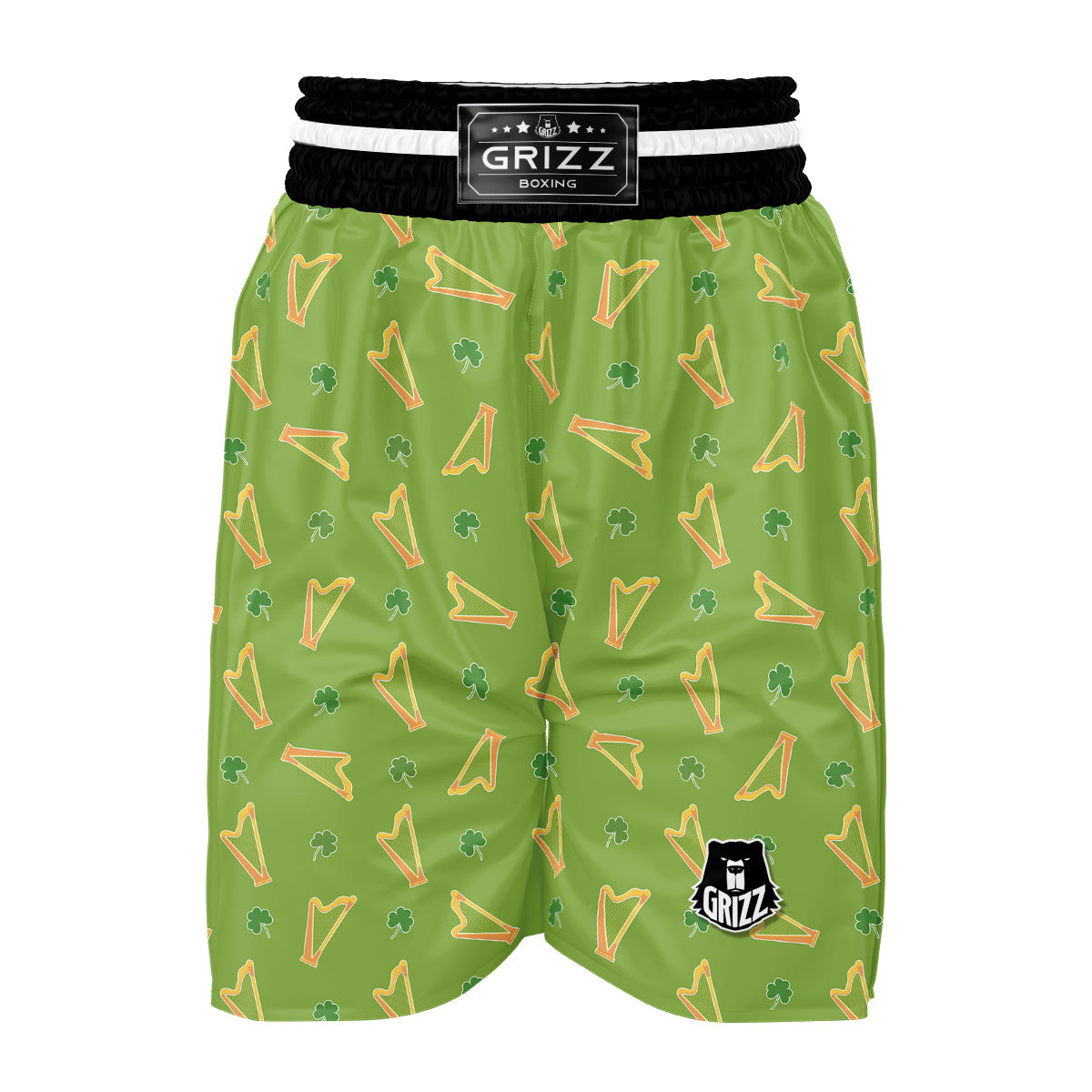 Green And Gold Harp Print Pattern Boxing Shorts-grizzshop