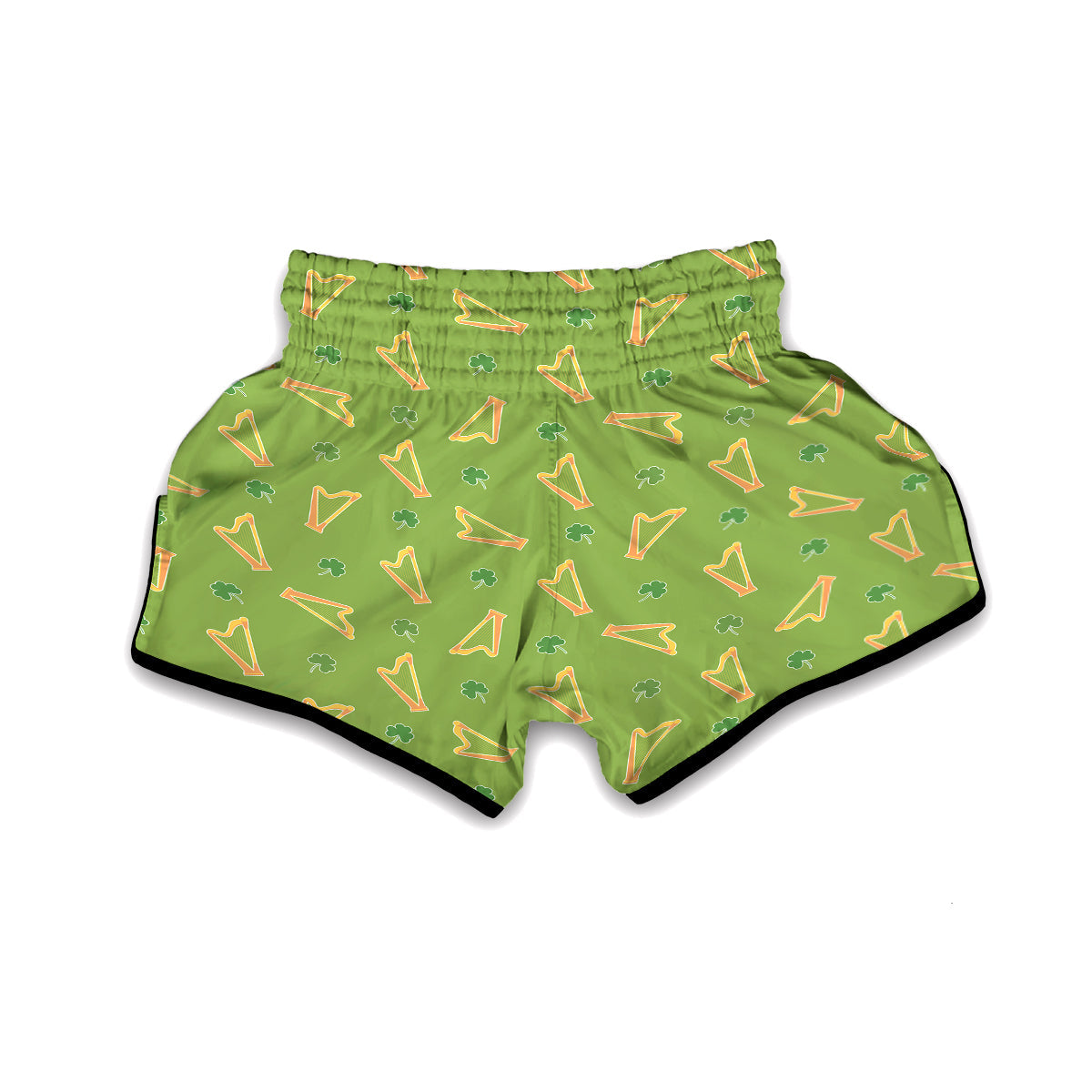 Green And Gold Harp Print Pattern Muay Thai Boxing Shorts-grizzshop