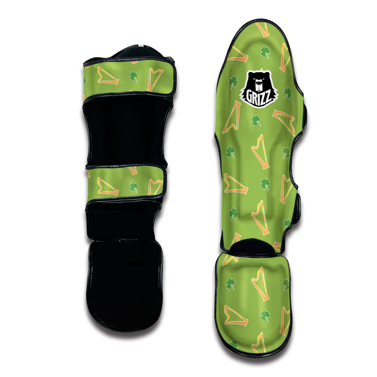 Green And Gold Harp Print Pattern Muay Thai Shin Guards-grizzshop