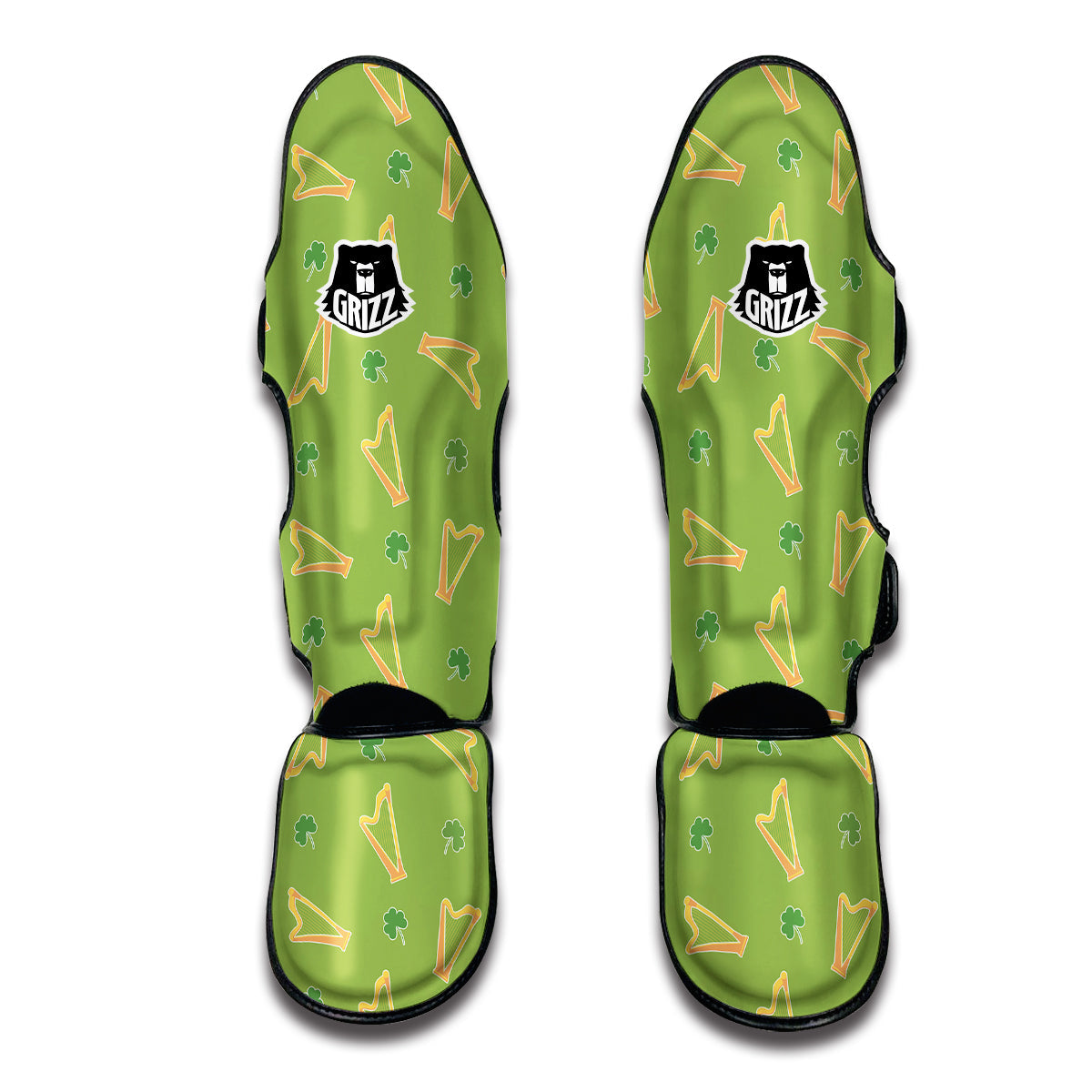 Green And Gold Harp Print Pattern Muay Thai Shin Guards-grizzshop