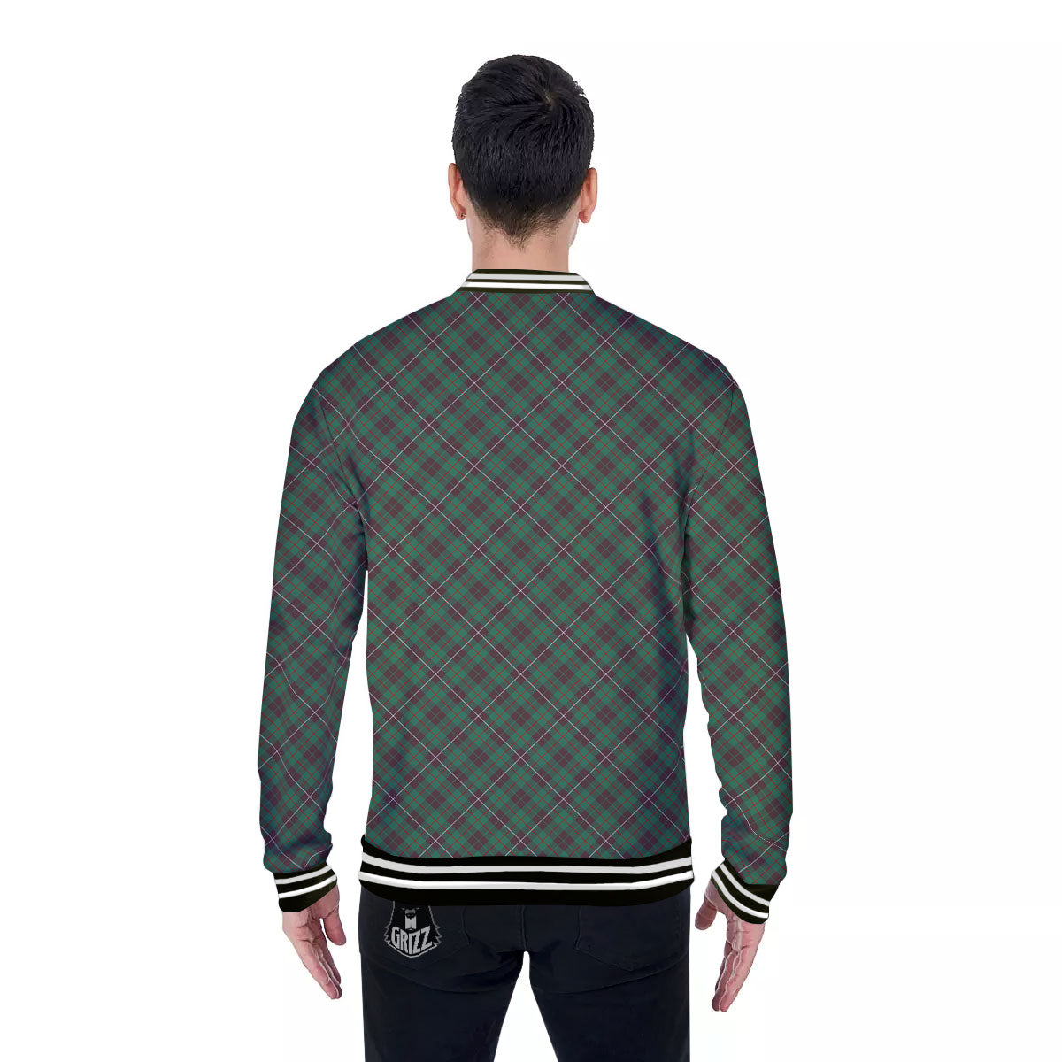 Green And Red Line Plaid Print Pattern Baseball Jacket-grizzshop