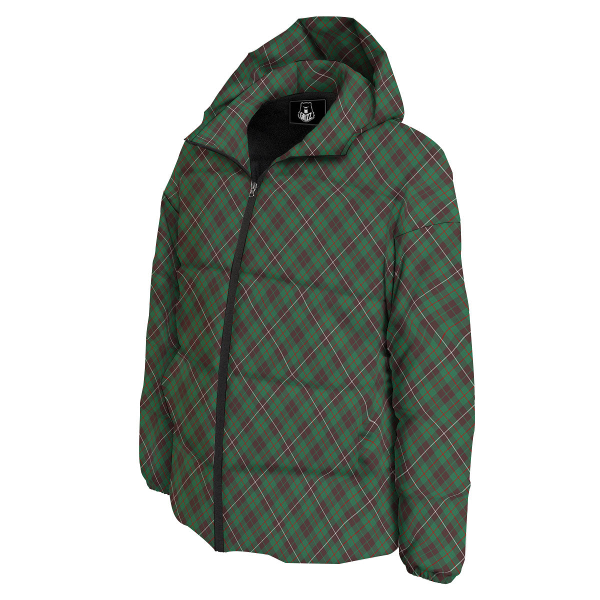 Green And Red Line Plaid Print Pattern Down Jacket-grizzshop