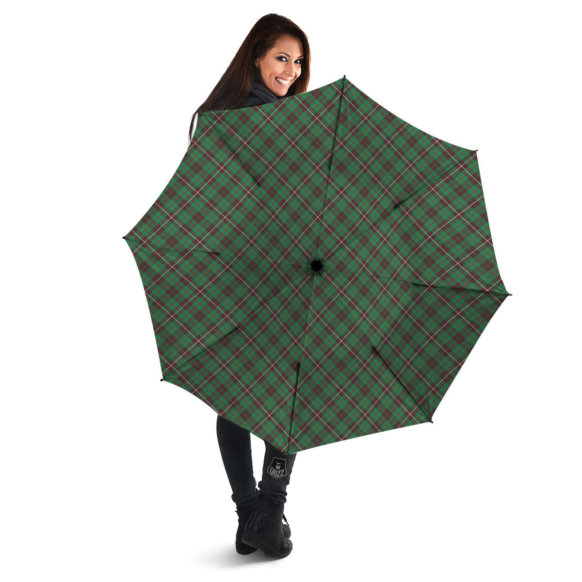 Green And Red Line Plaid Print Pattern Umbrella-grizzshop