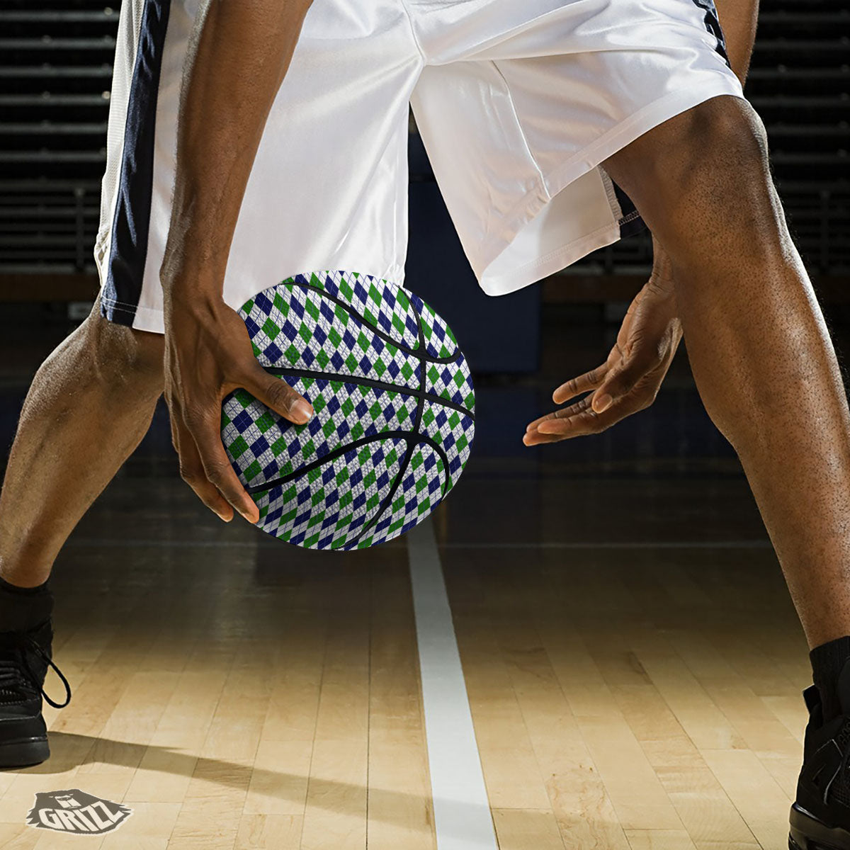 Green And White Navy Argyle Print Basketball