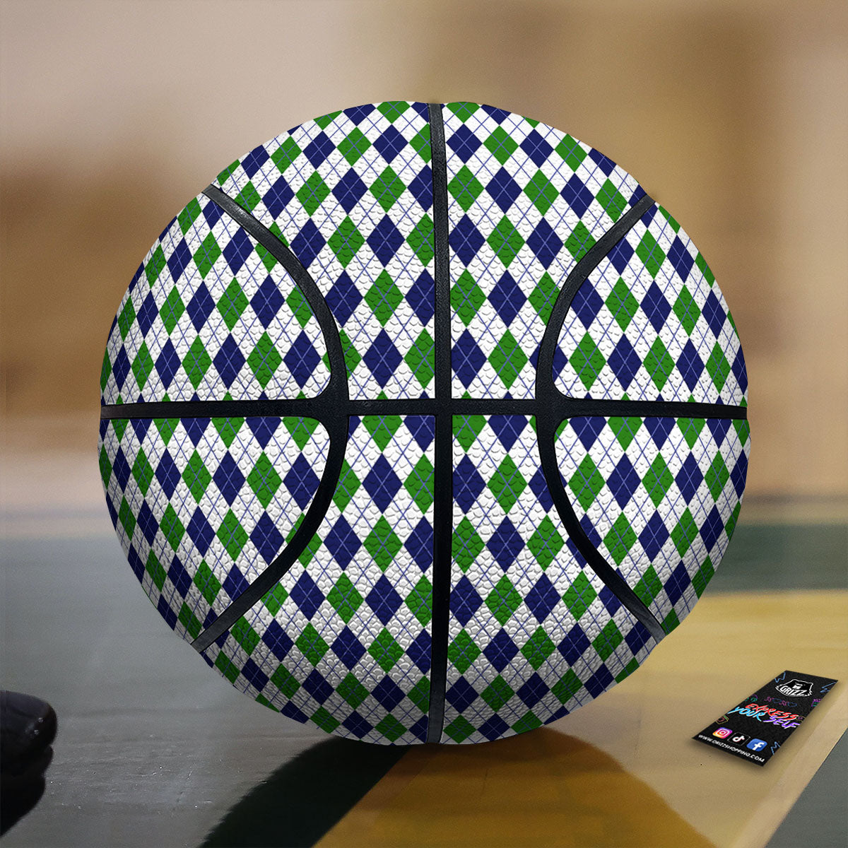 Green And White Navy Argyle Print Basketball