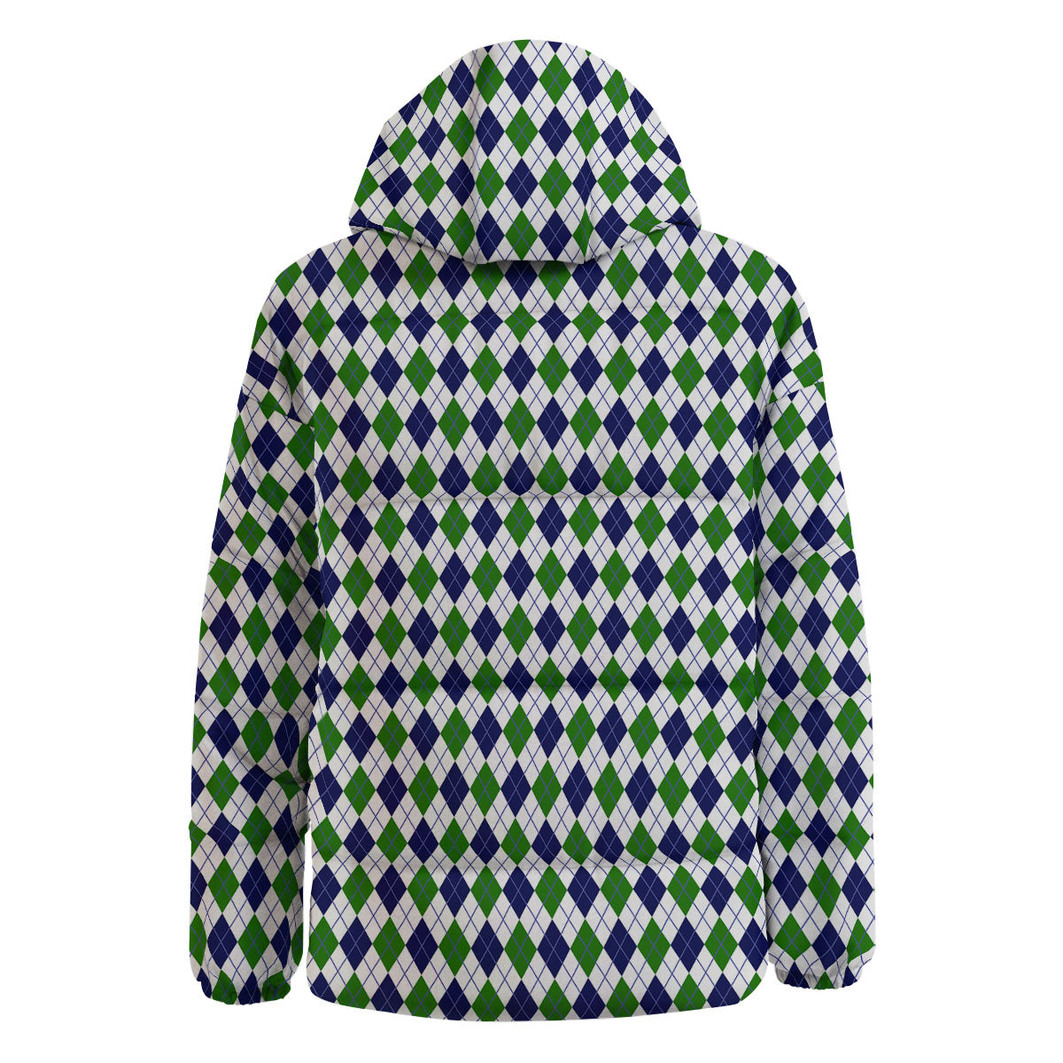 Green And White Navy Argyle Print Down Jacket-grizzshop