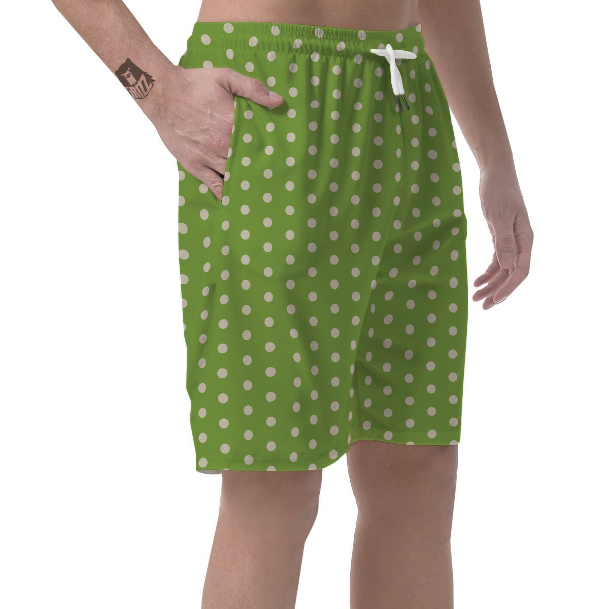 Green And White Polka Dot Men's Shorts-grizzshop