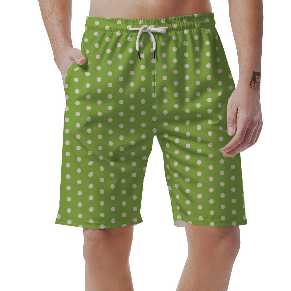 Green And White Polka Dot Men's Shorts-grizzshop