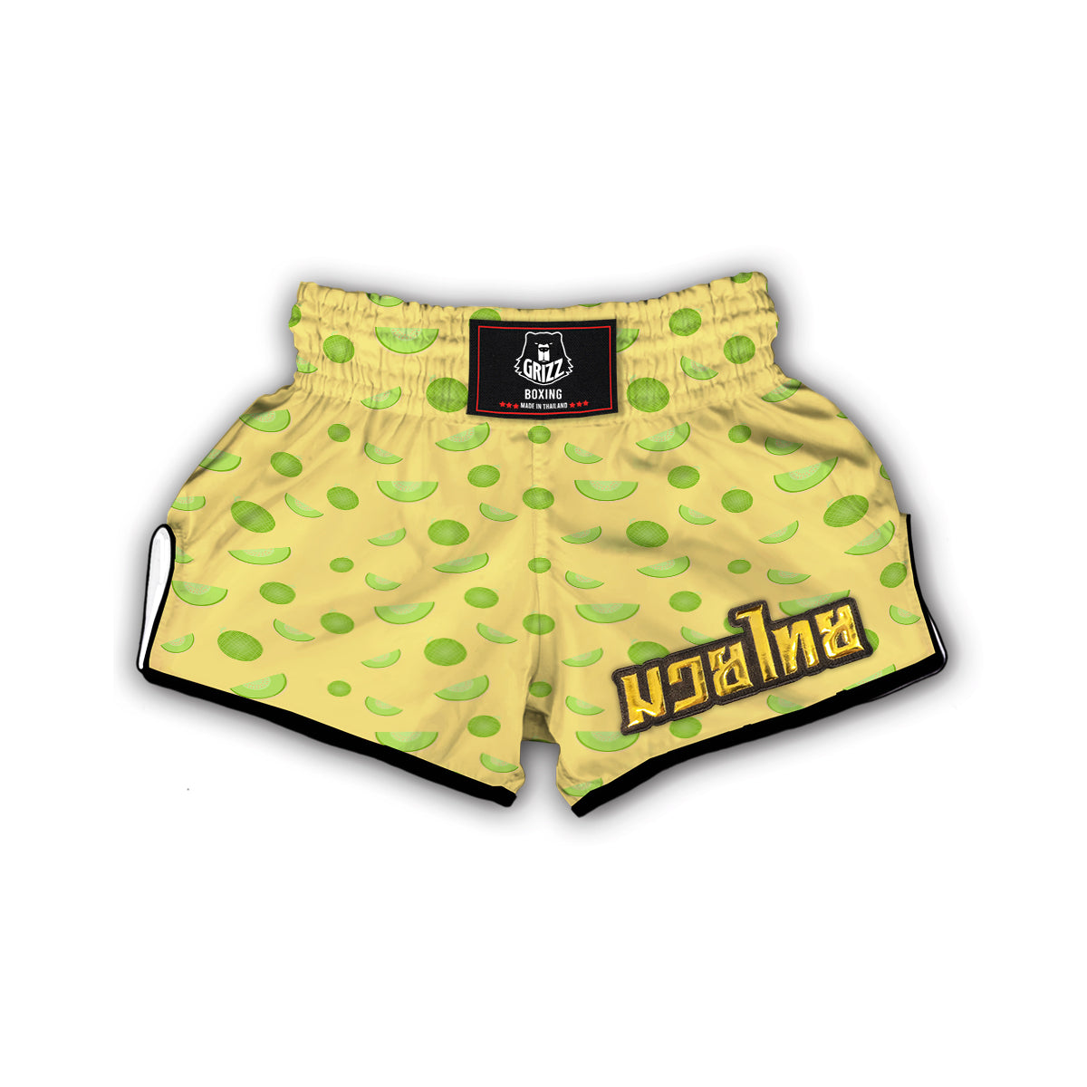 Green And Yellow Melon Print Pattern Muay Thai Boxing Shorts-grizzshop