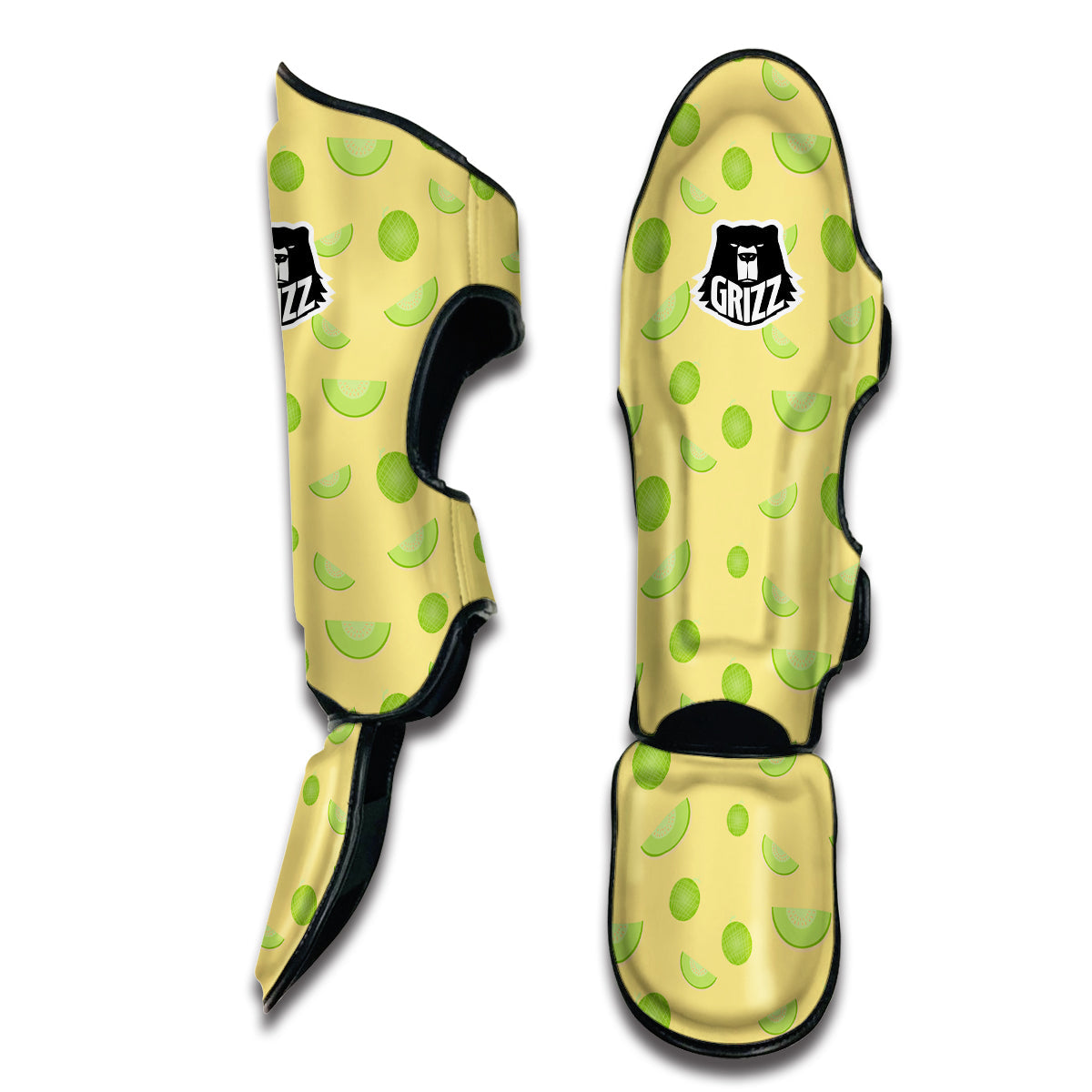 Green And Yellow Melon Print Pattern Muay Thai Shin Guards-grizzshop