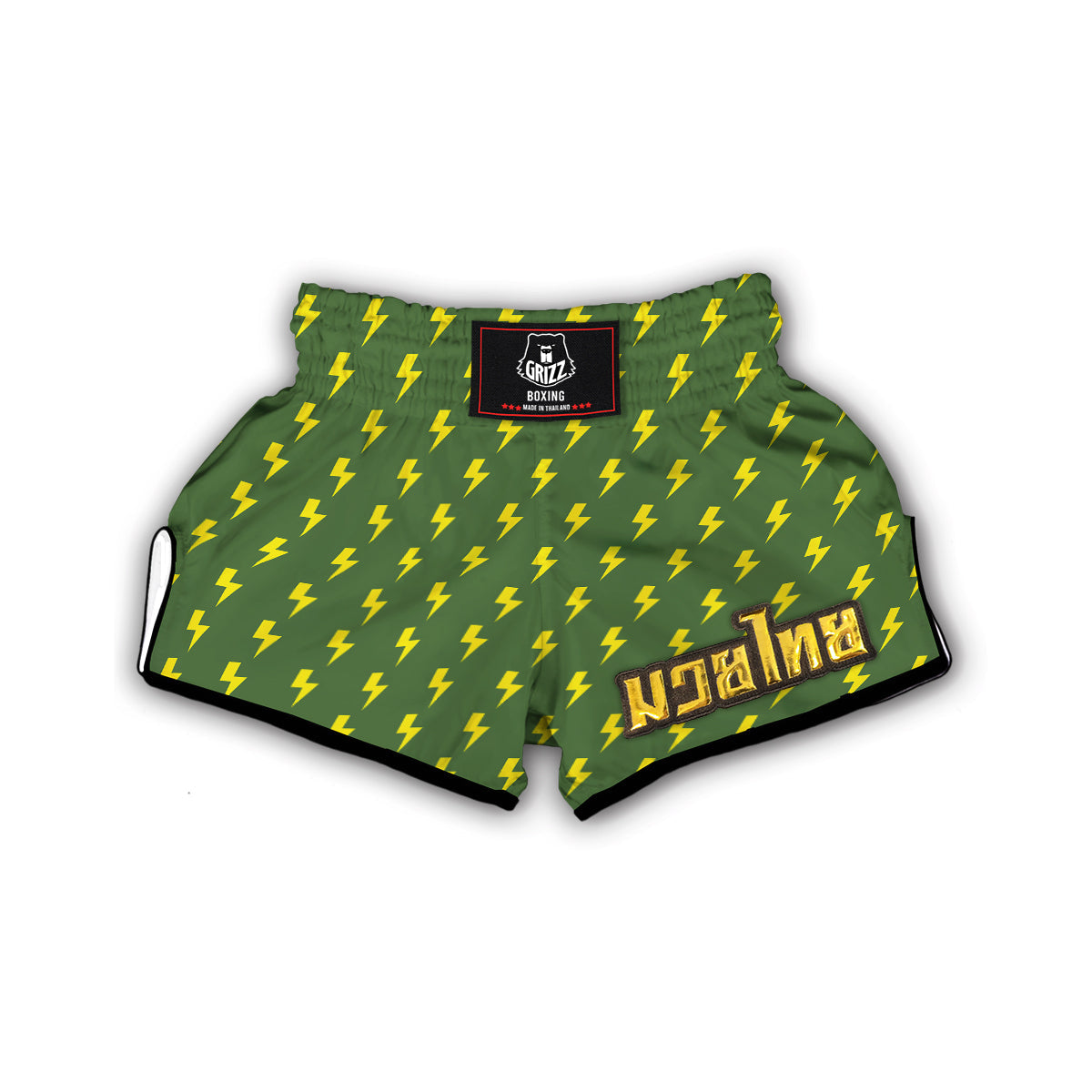 Green And Yellow Thunder Print Pattern Muay Thai Boxing Shorts-grizzshop