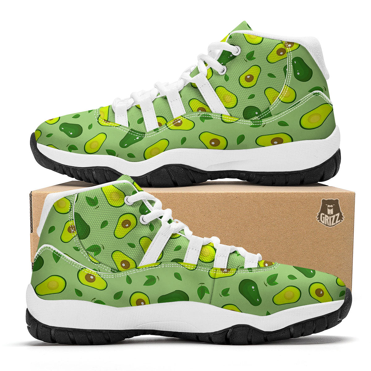 Green Avocado Pattern White Bball Shoes-grizzshop