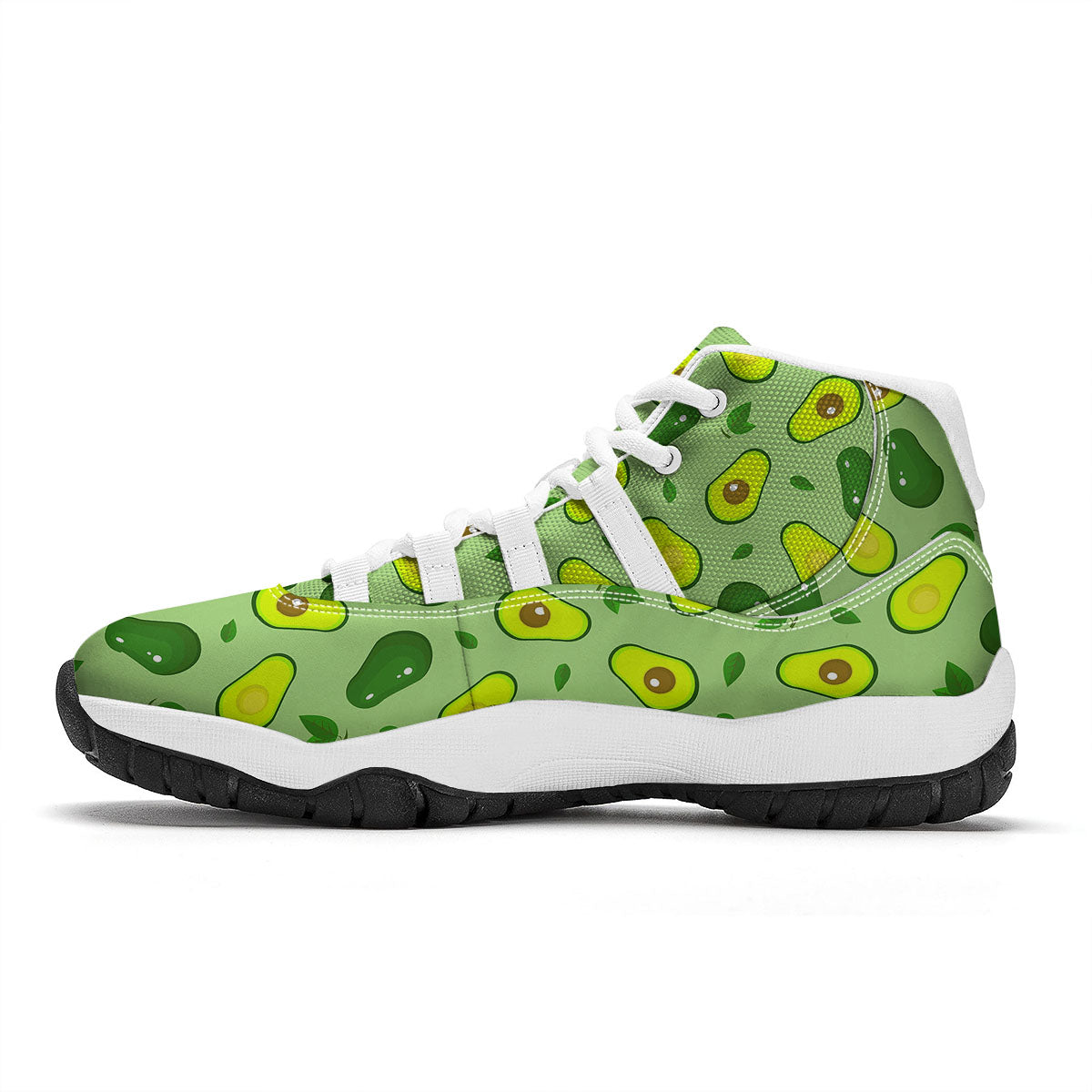 Green Avocado Pattern White Bball Shoes-grizzshop