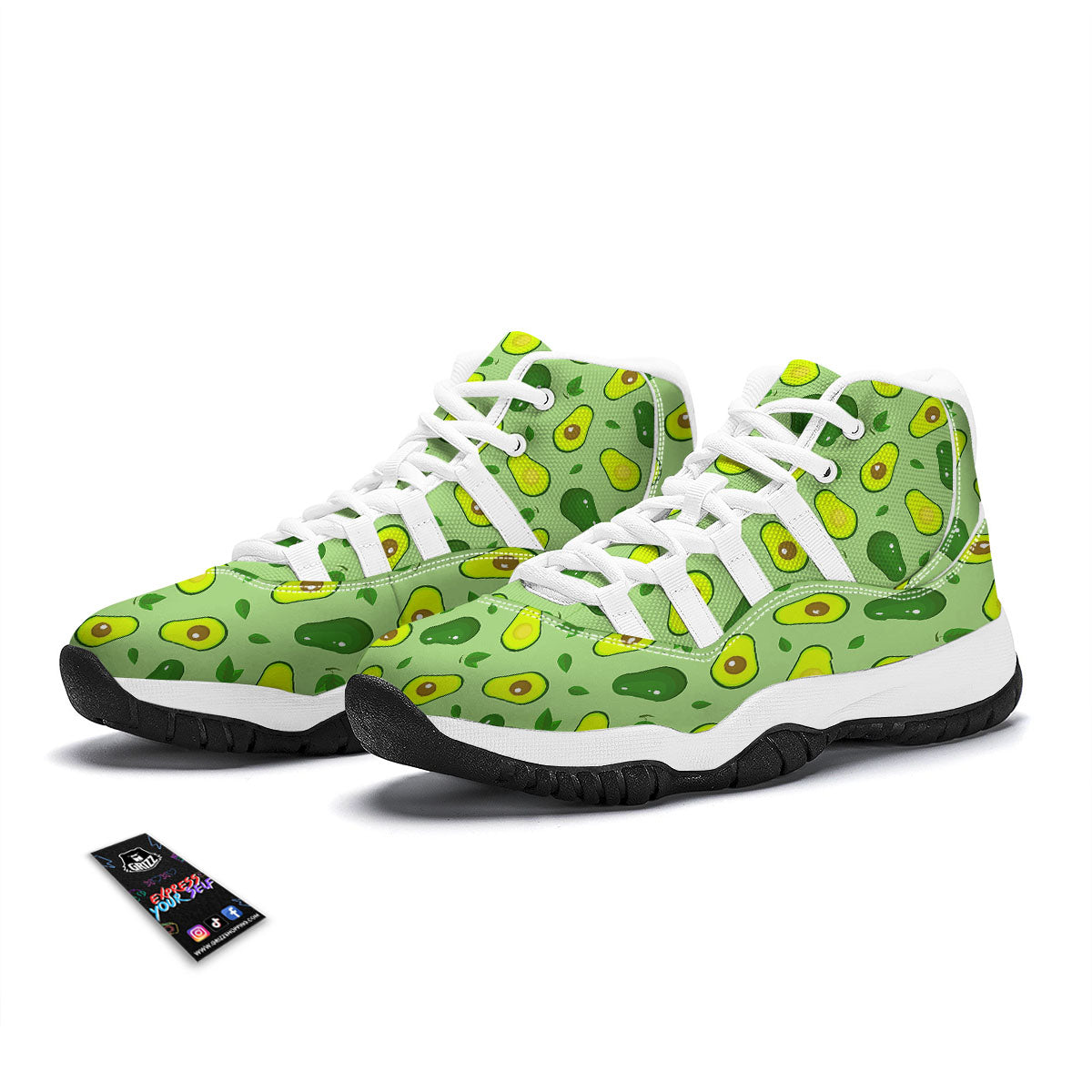 Green Avocado Pattern White Bball Shoes-grizzshop