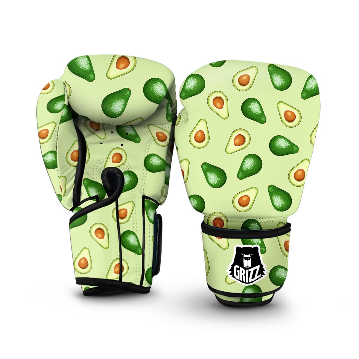 Green Avocado Patttern Print Boxing Gloves-grizzshop