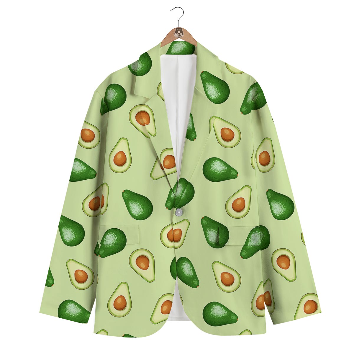 Green Avocado Patttern Print Men's Blazer-grizzshop