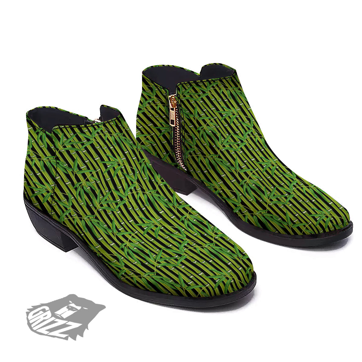 Green Bamboo And Leaves Print Pattern Ankle Boots-grizzshop