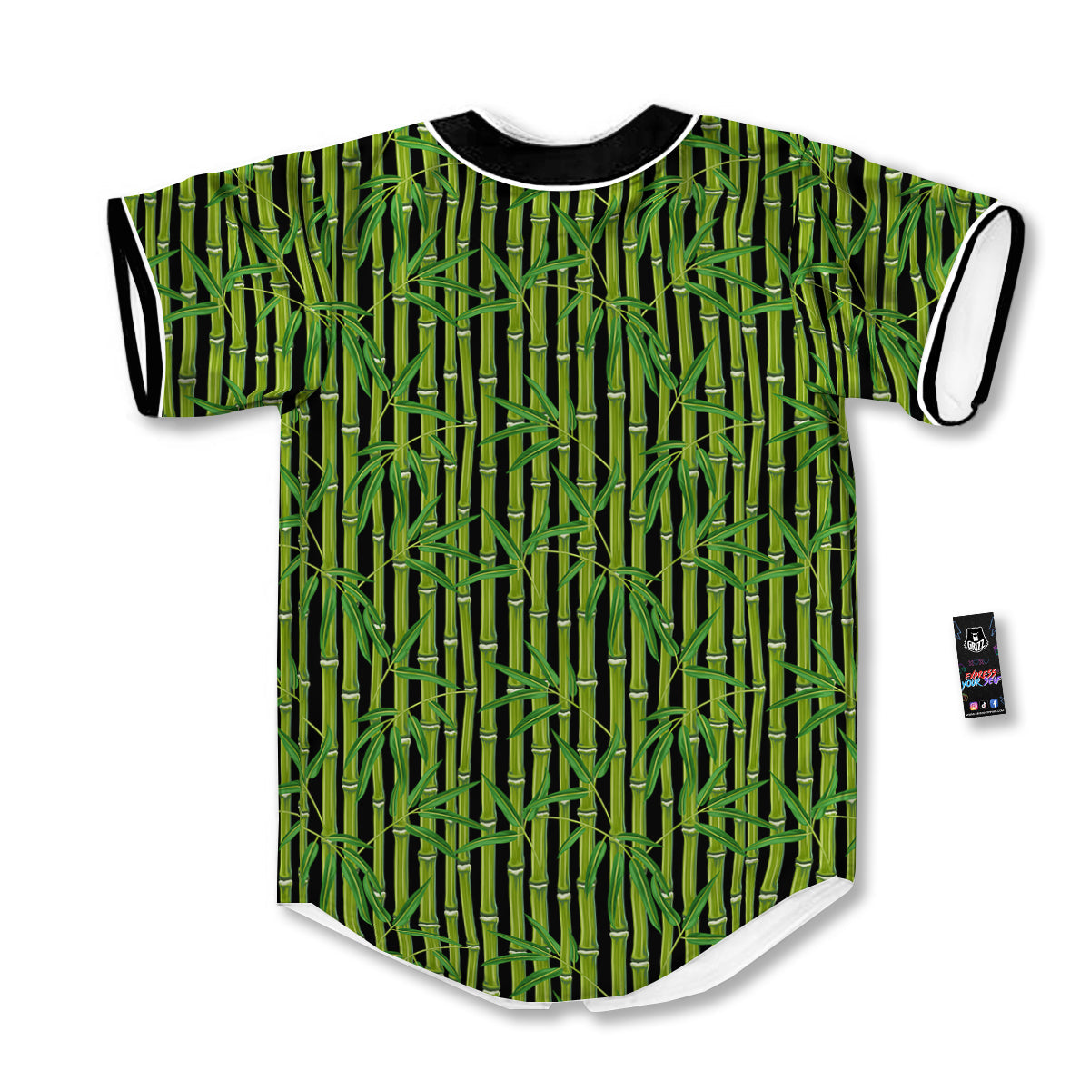 Green Bamboo And Leaves Print Pattern Baseball Jersey-grizzshop