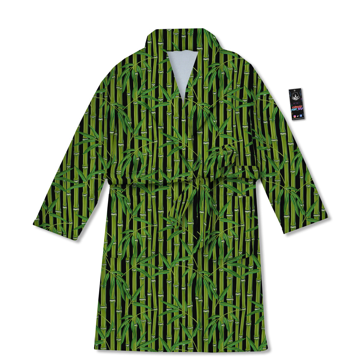 Green Bamboo And Leaves Print Pattern Bathrobe-grizzshop