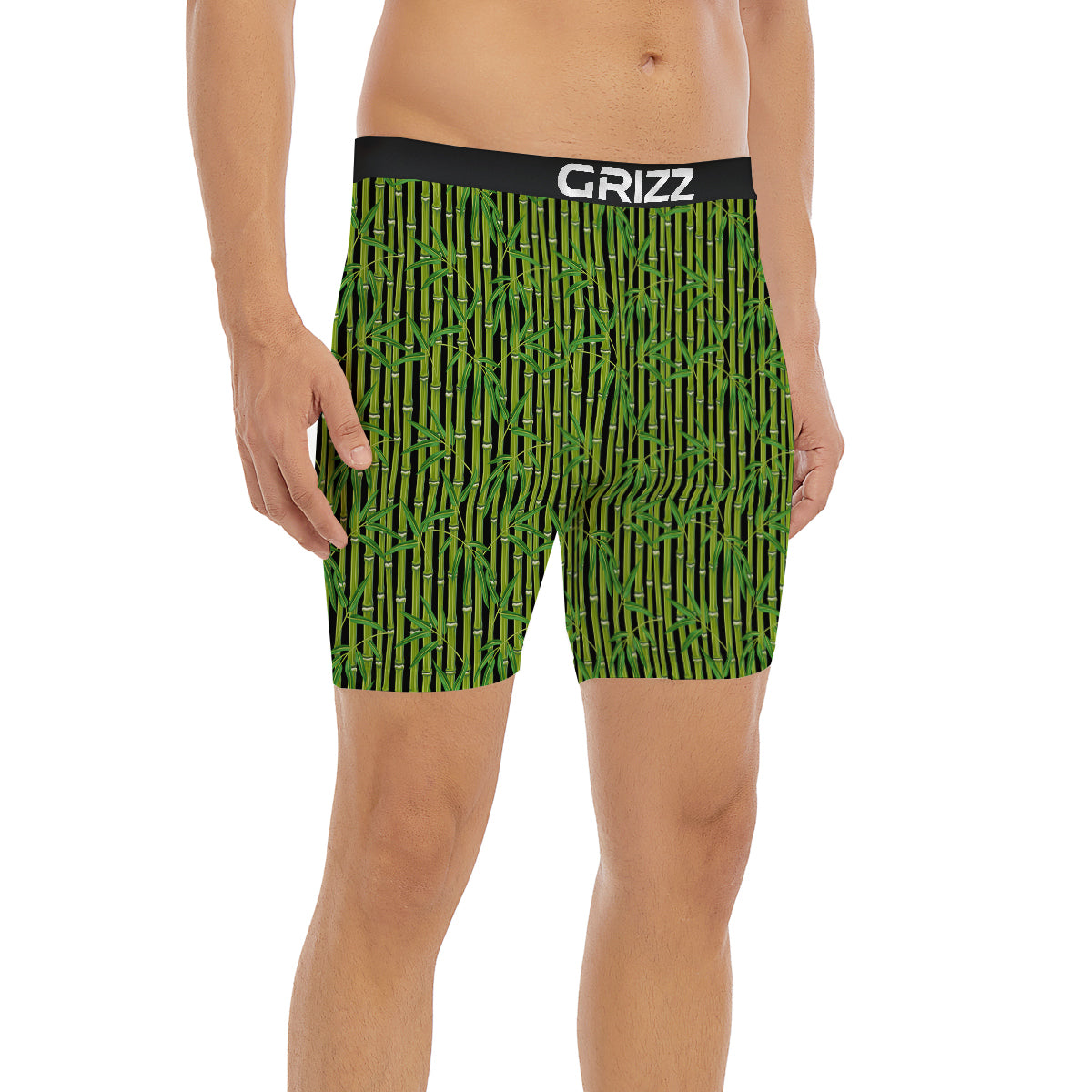 Green Bamboo And Leaves Print Pattern Boxer Briefs-grizzshop