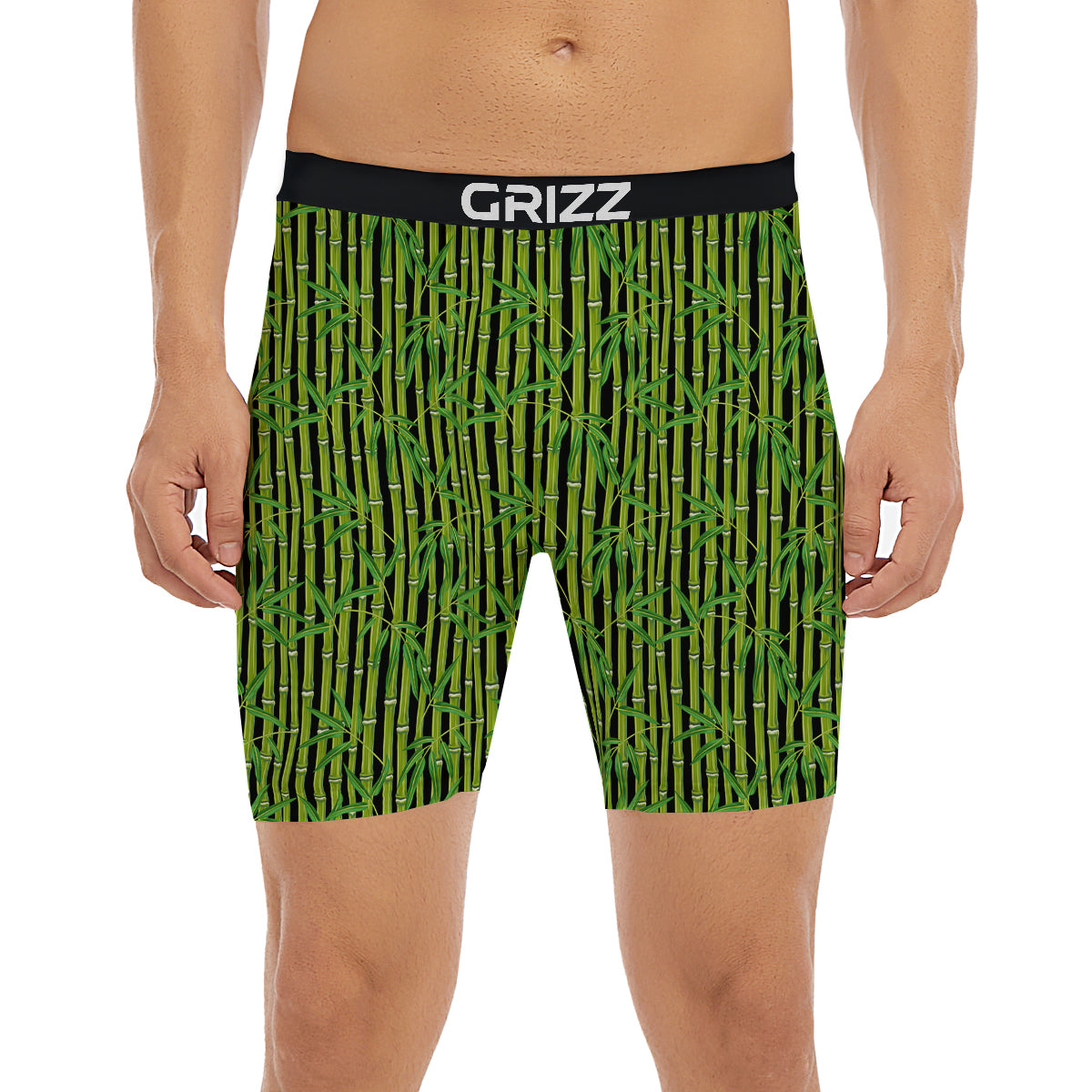 Green Bamboo And Leaves Print Pattern Boxer Briefs-grizzshop