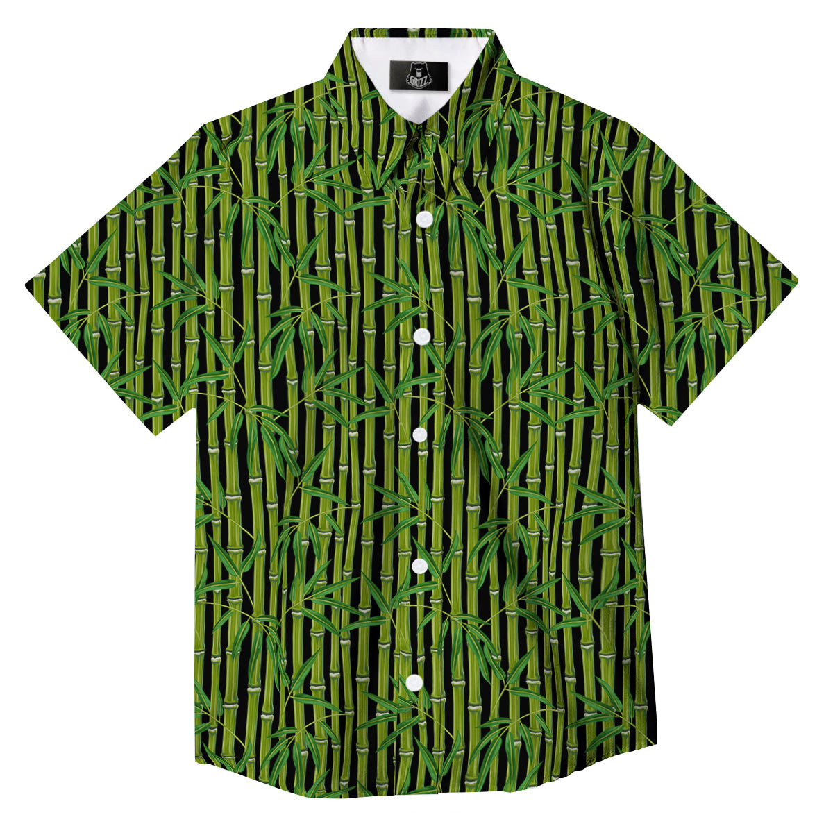 Green Bamboo And Leaves Print Pattern Button Up Shirt-grizzshop