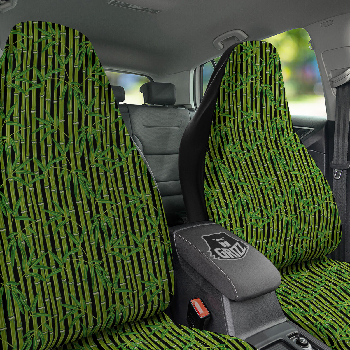 Green Bamboo And Leaves Print Pattern Car Seat Covers-grizzshop
