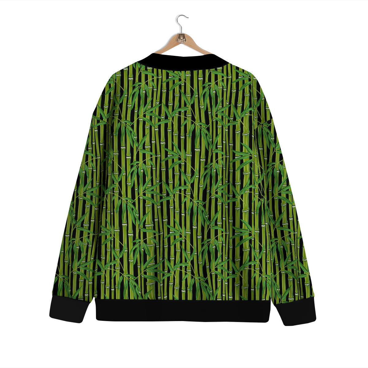 Green Bamboo And Leaves Print Pattern Cardigan-grizzshop