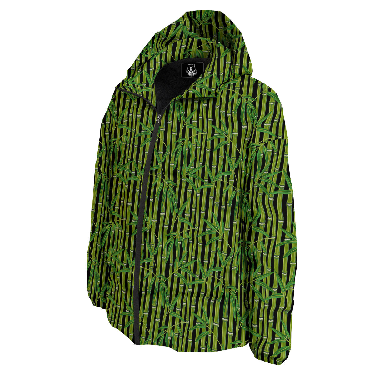 Green Bamboo And Leaves Print Pattern Down Jacket-grizzshop