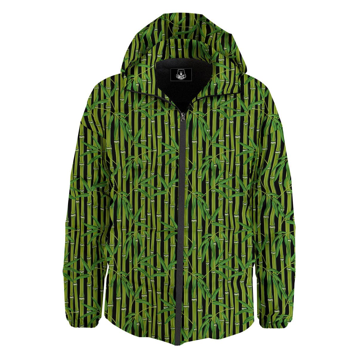 Green Bamboo And Leaves Print Pattern Down Jacket-grizzshop