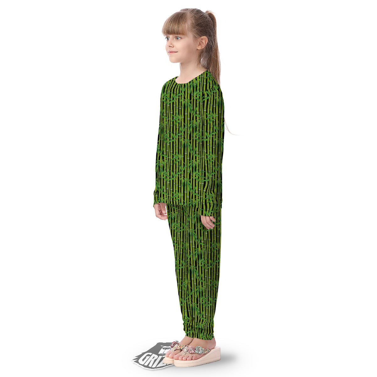 Green Bamboo And Leaves Print Pattern Kid's Pajamas-grizzshop