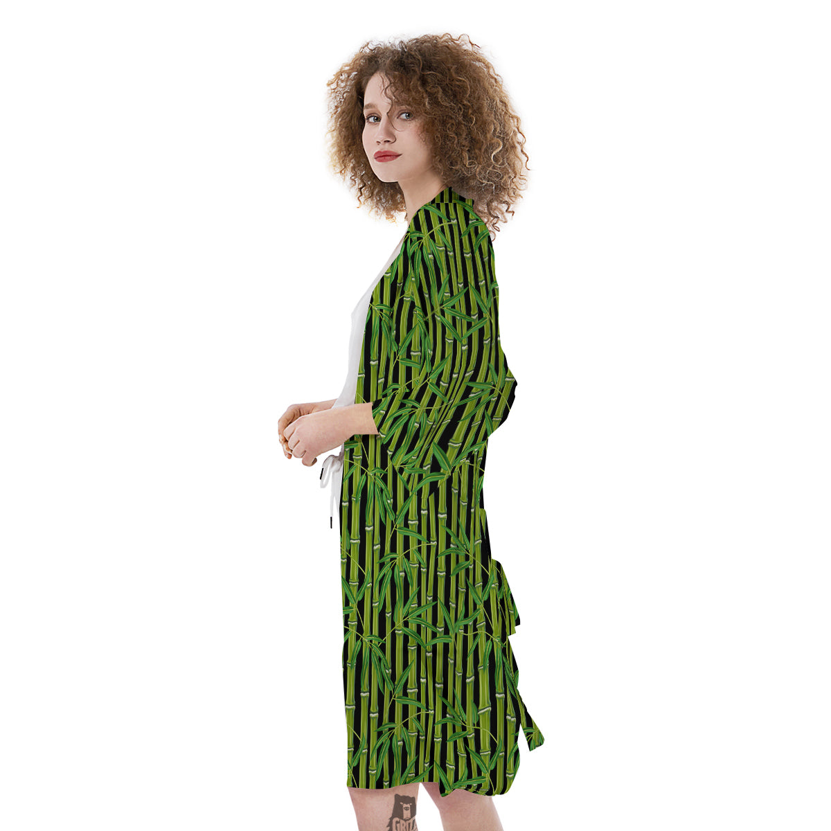 Green Bamboo And Leaves Print Pattern Kimono-grizzshop