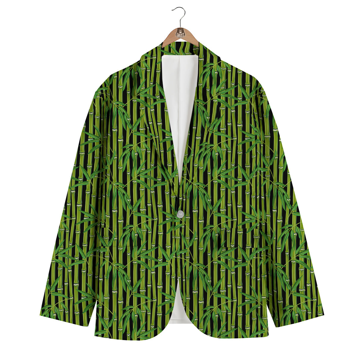 Green Bamboo And Leaves Print Pattern Men's Blazer-grizzshop