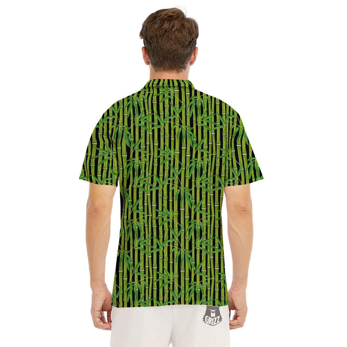 Green Bamboo And Leaves Print Pattern Men's Golf Shirts-grizzshop