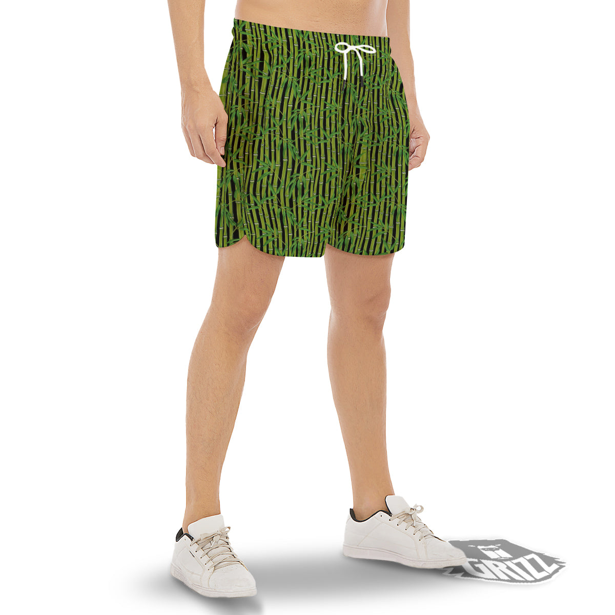 Green Bamboo And Leaves Print Pattern Men's Gym Shorts-grizzshop