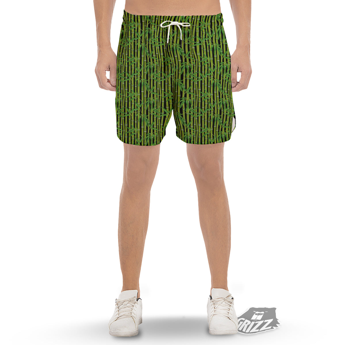 Green Bamboo And Leaves Print Pattern Men's Gym Shorts-grizzshop