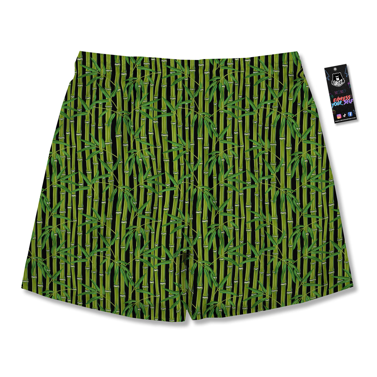 Green Bamboo And Leaves Print Pattern Men's Running Shorts-grizzshop