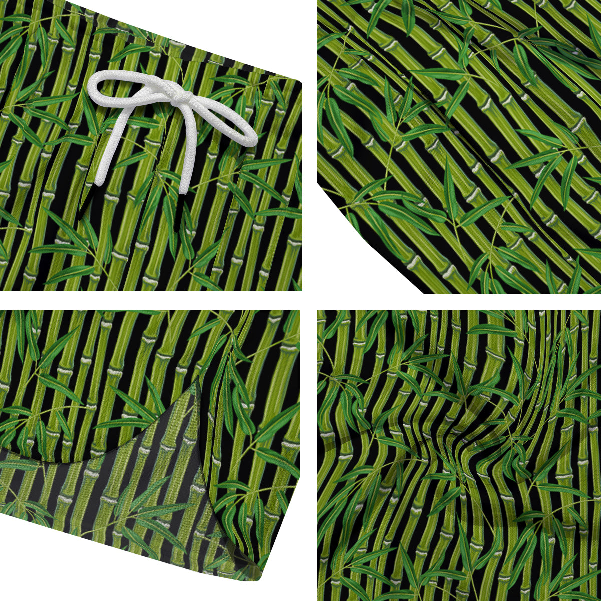 Green Bamboo And Leaves Print Pattern Men's Running Shorts-grizzshop